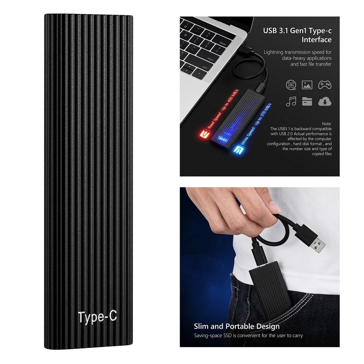 Mini Corrugated Portable Solid State Drive (SSD)